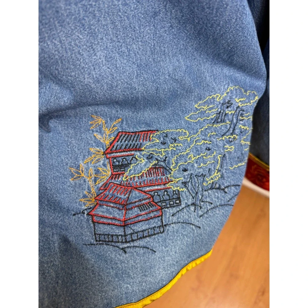 Hearts of Palm Vintage Denim‎ Mandarin Collar Jacket Embroidered Women Size 18